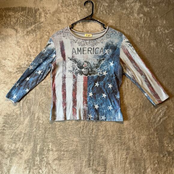 Vintage Tops - Vintage Y2K America Eagle Flag Graphic Top Patriotic Grunge USA Indie Sleaze SM
